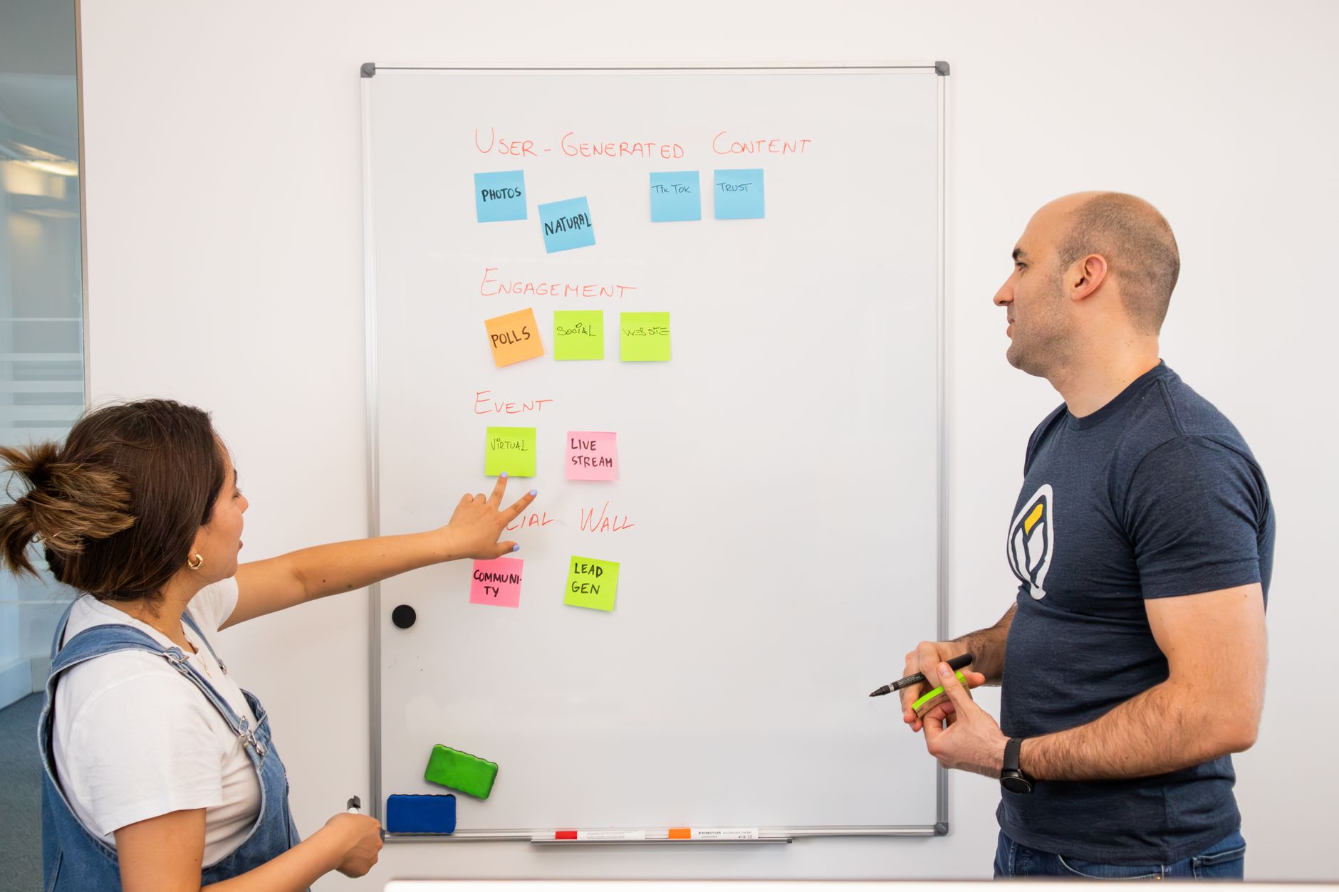 Atelier de travail : une équipe priorise des cas d'usage sur un tableau blanc