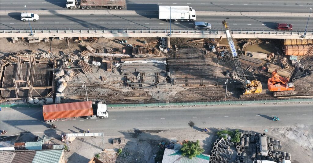 Vue aérienne d'un chantier de construction